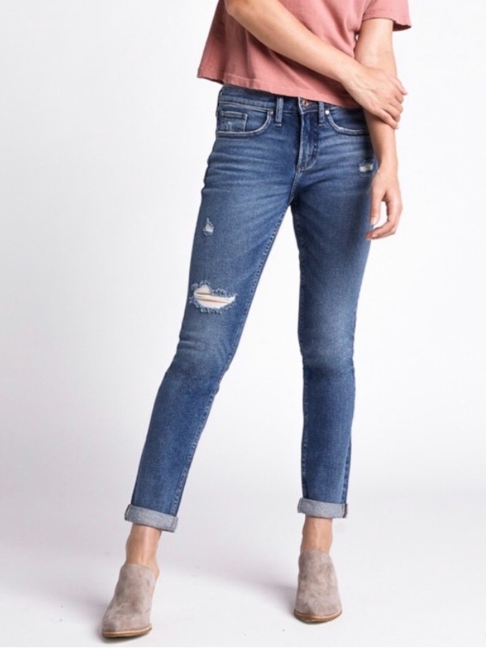 Silver Not Your Boyfriend's Jeans slouchy Ankle distressed Stretch Mid Rise 27